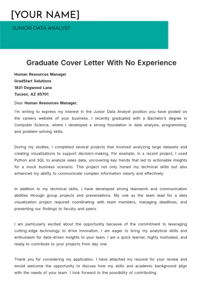 Free Graduate Cover Letter With No Experience to Edit Online