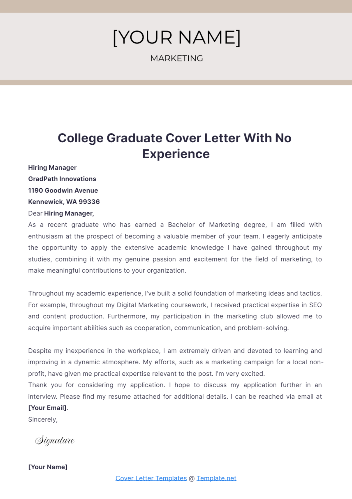 College Graduate Cover Letter With No Experience - Edit Online & Download