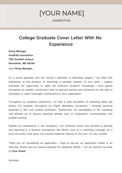 Free College Graduate Cover Letter With No Experience to Edit Online