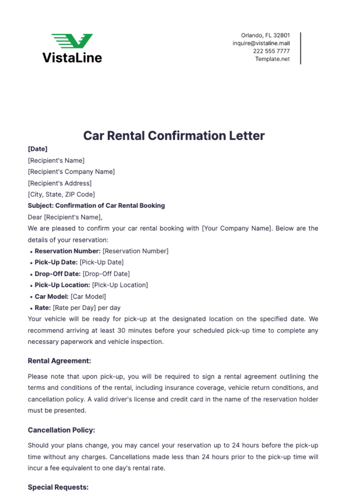 Car Rental Confirmation Letter Template - Edit Online & Download