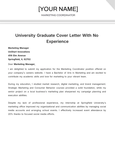 Free University Graduate Cover Letter With No Experience to Edit Online
