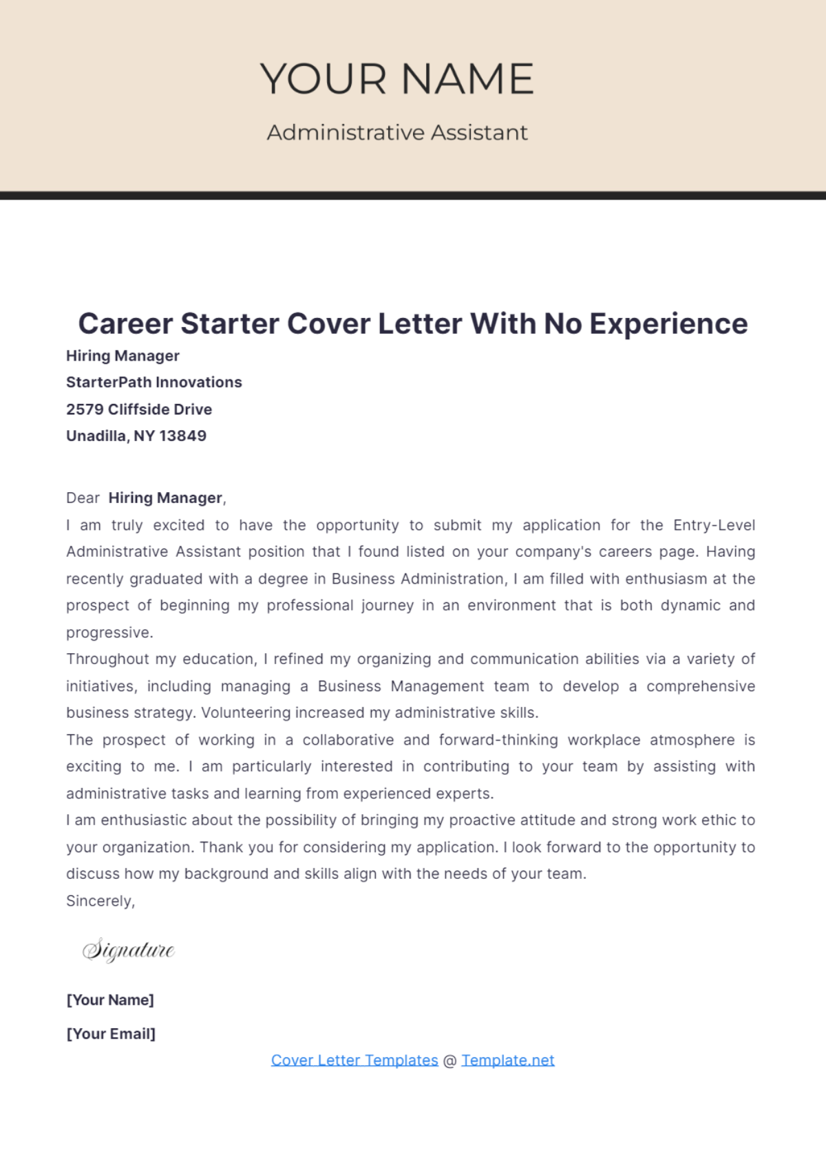 Career Starter Cover Letter With No Experience - Edit Online & Download