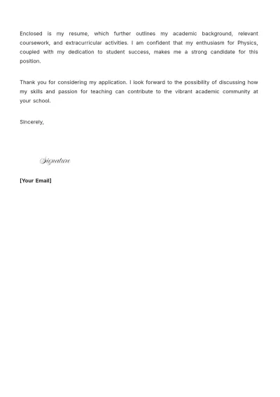 Free Physics Teacher Cover Letter With No Experience to Edit Online
