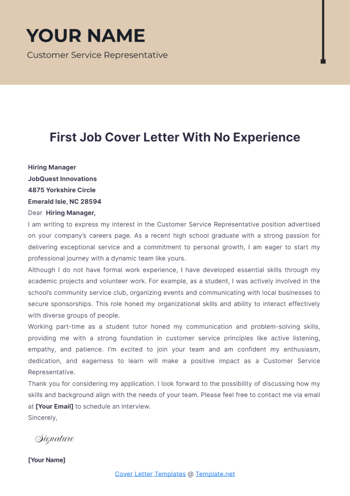 First Job Cover Letter With No Experience - Edit Online & Download