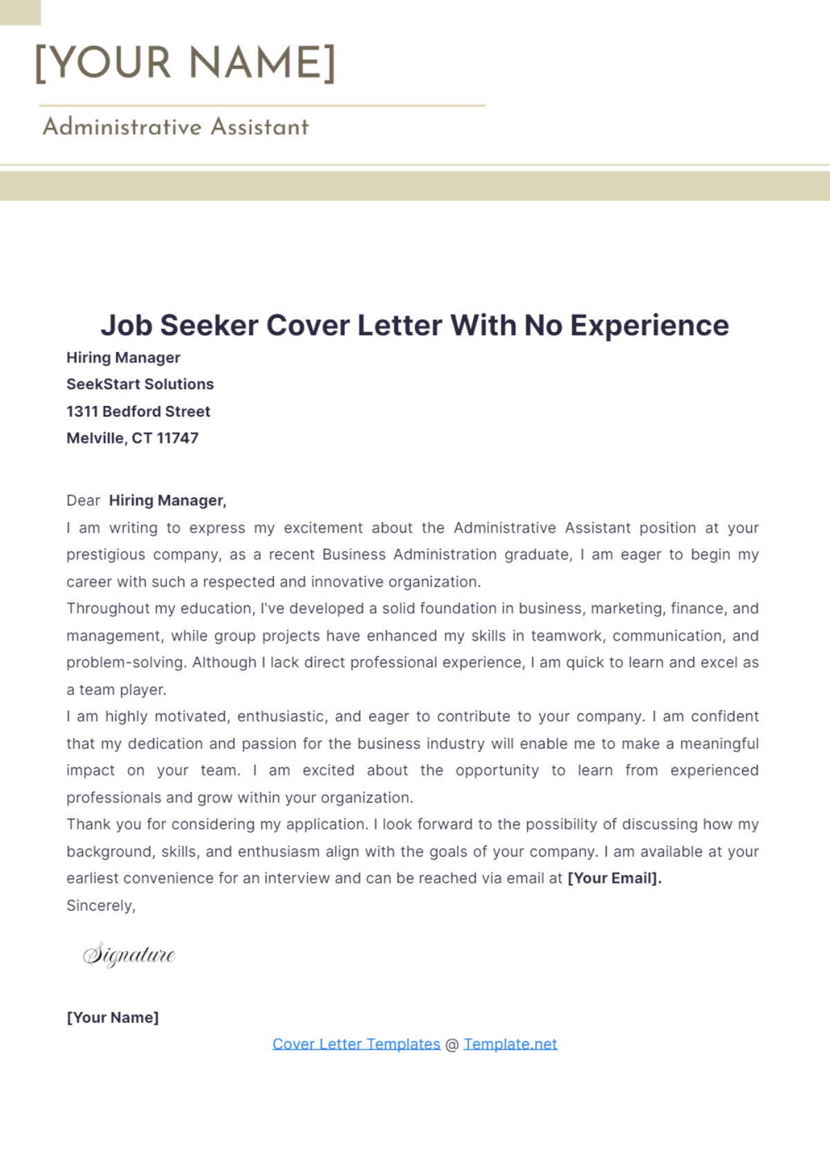 Job Seeker Cover Letter With No Experience - Edit Online & Download