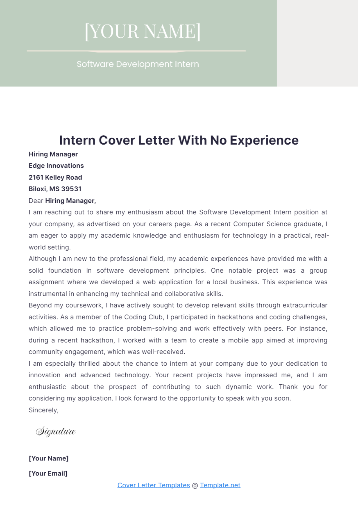 Intern Cover Letter With No Experience - Edit Online & Download