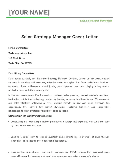 Free Sales Strategy Manager Cover Letter to Edit Online