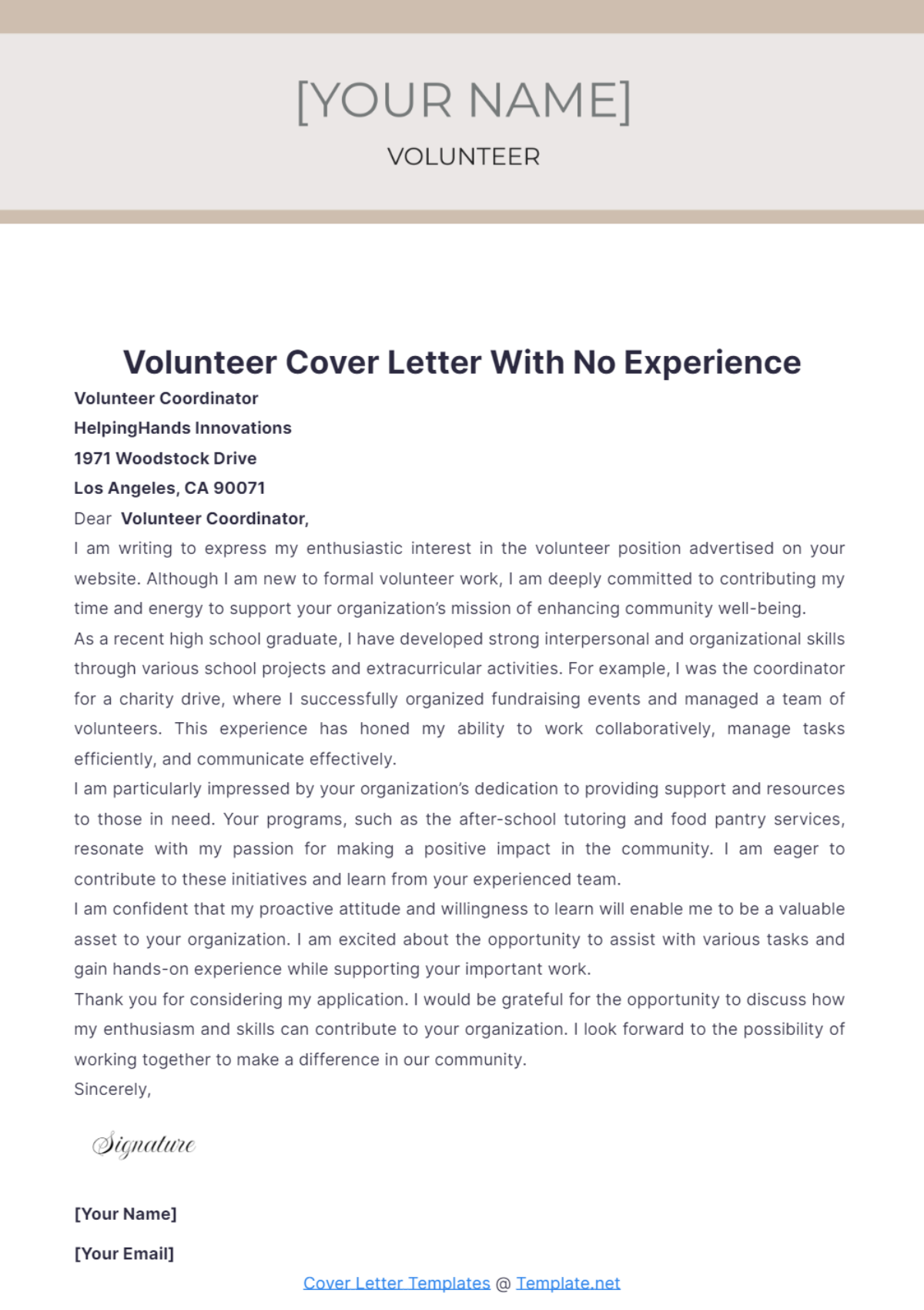 Volunteer Cover Letter With No Experience - Edit Online & Download