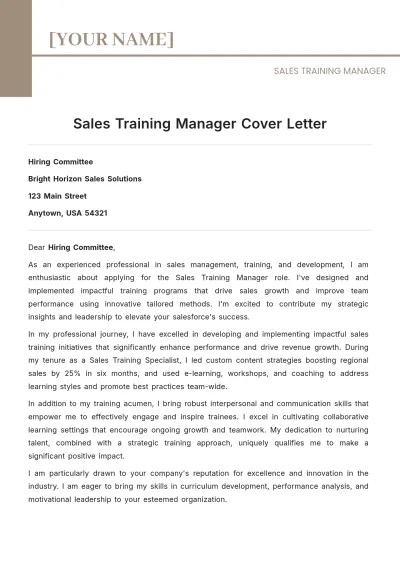 Free Sales Training Manager Cover Letter to Edit Online