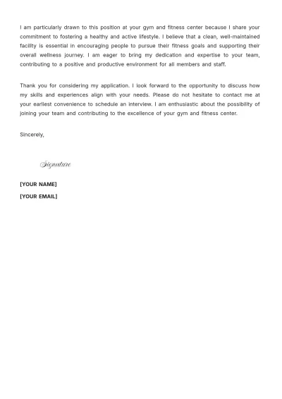 Free Gym Housekeeper Cover Letter to Edit Online