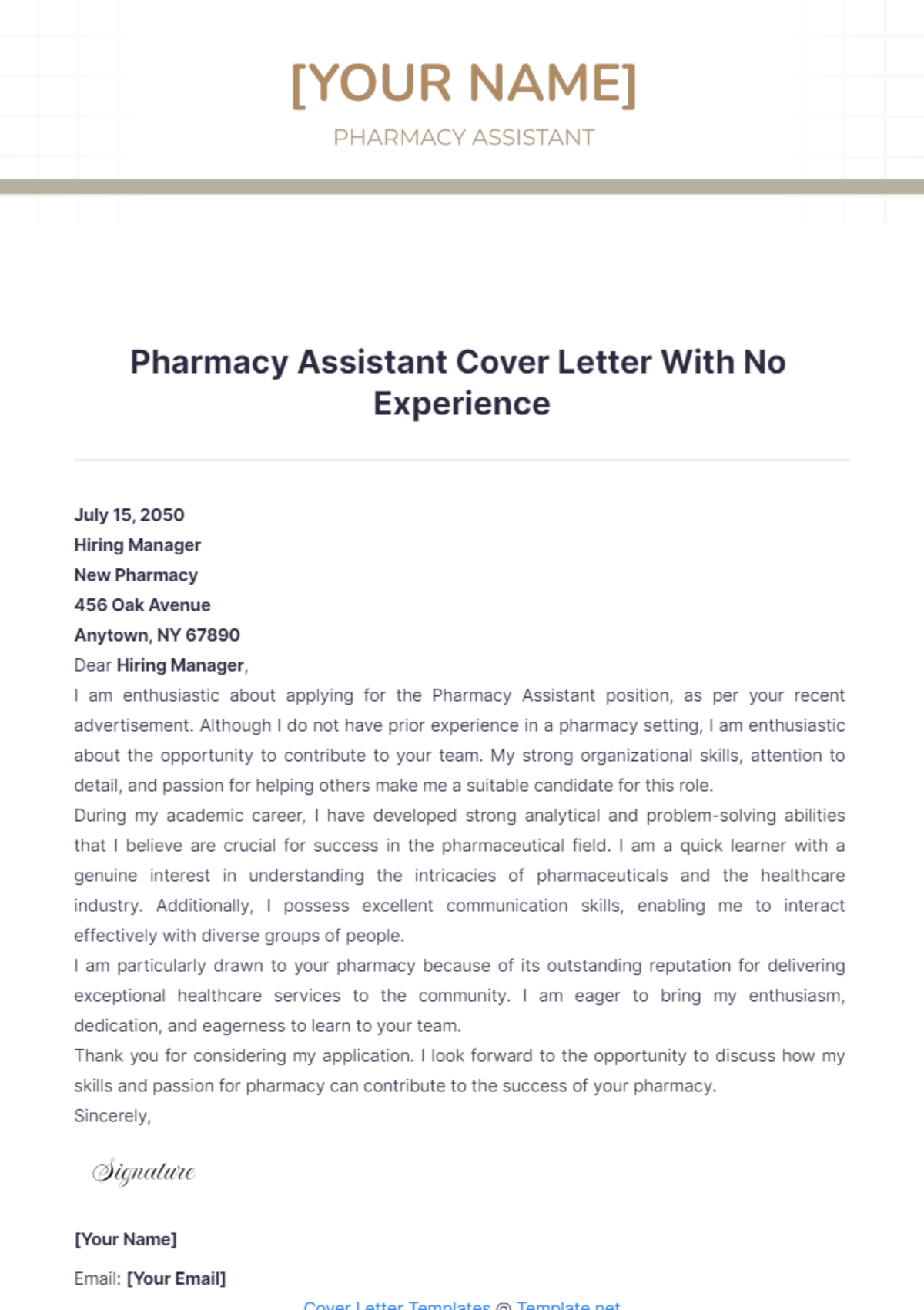 Pharmacy Assistant Cover Letter With No Experience - Edit Online & Download