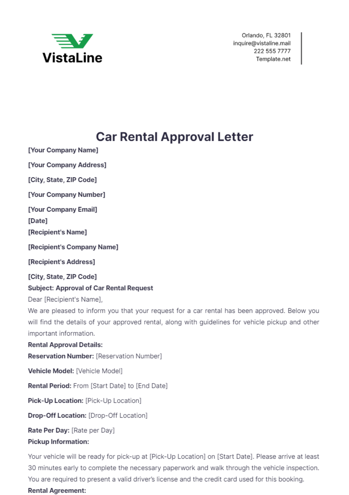 Car Rental Approval Letter Template - Edit Online & Download