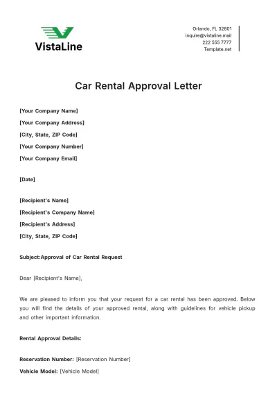 Free Car Rental Approval Letter Template to Edit Online