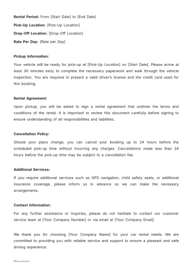 Free Car Rental Approval Letter Template to Edit Online