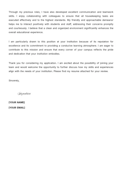 Free University Housekeeper Cover Letter to Edit Online