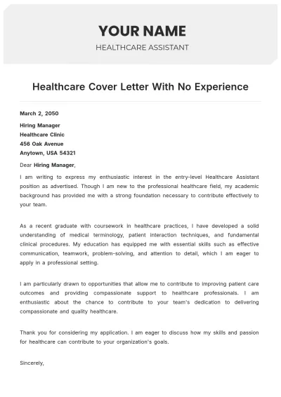 Free Healthcare Cover Letter With No Experience to Edit Online