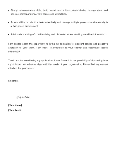 Free Client Support Executive Assistant Cover Letter to Edit Online