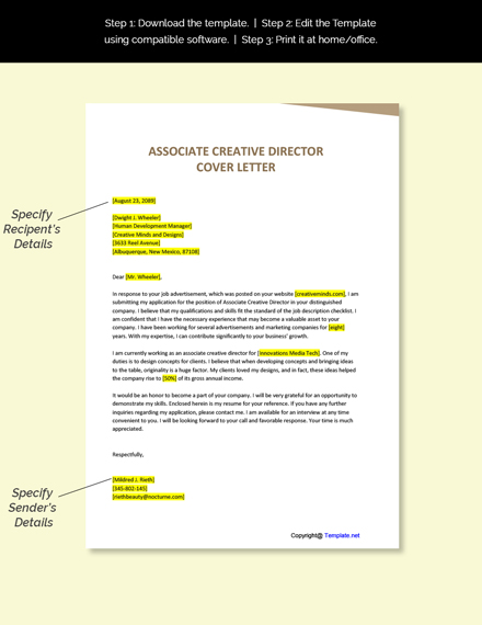 Associate Creative Director Cover Letter Template
