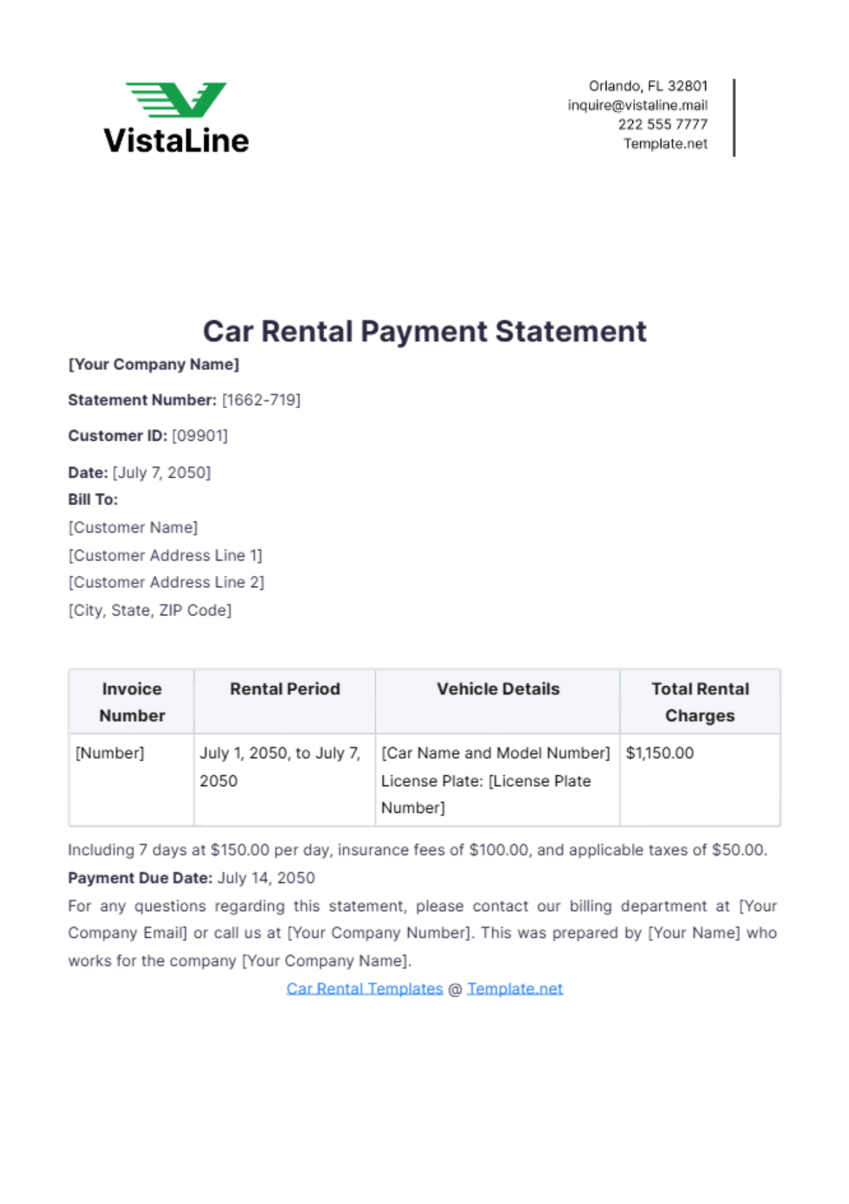 Car Rental Payment Statement Template