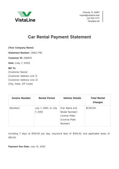 Free Car Rental Payment Statement Template to Edit Online