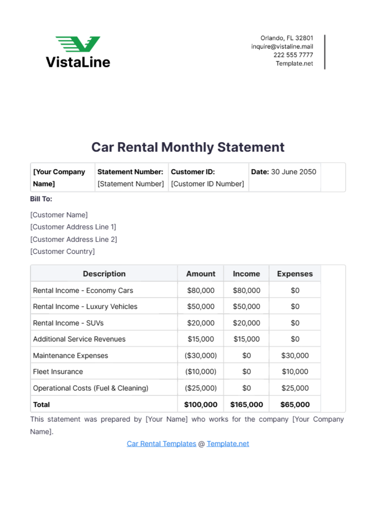 Car Rental Monthly Statement Template - Edit Online & Download