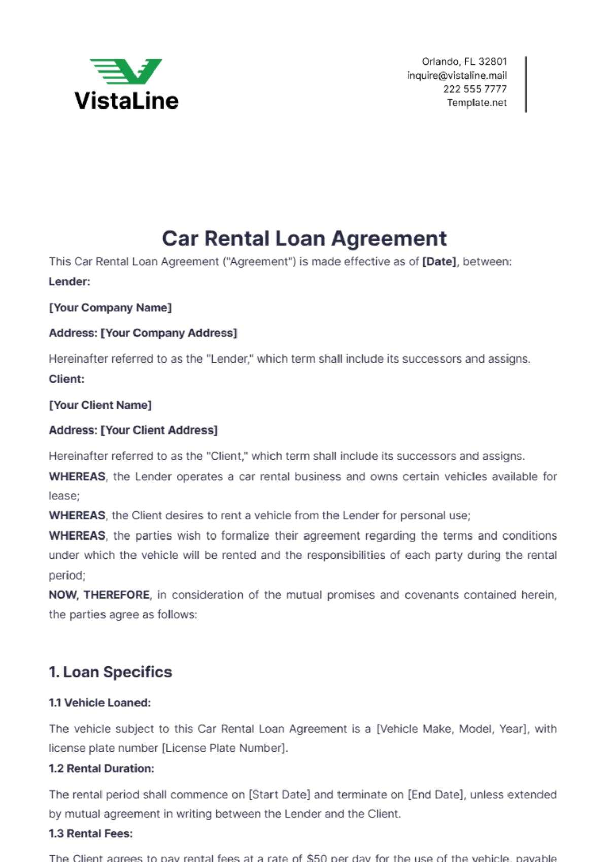 Car Rental Loan Agreement Template - Edit Online & Download