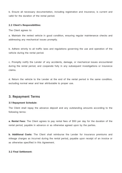 Free Car Rental Loan Agreement Template to Edit Online
