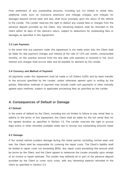 Free Car Rental Loan Agreement Template to Edit Online