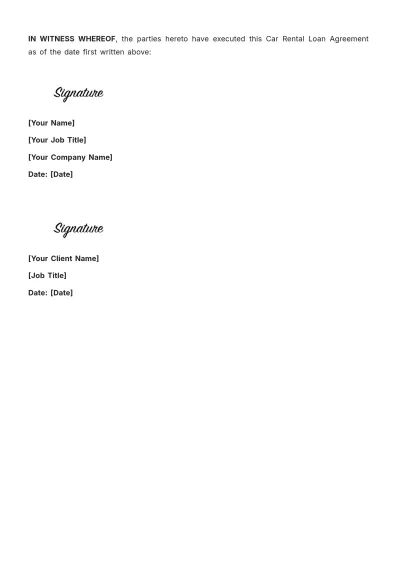 Free Car Rental Loan Agreement Template to Edit Online