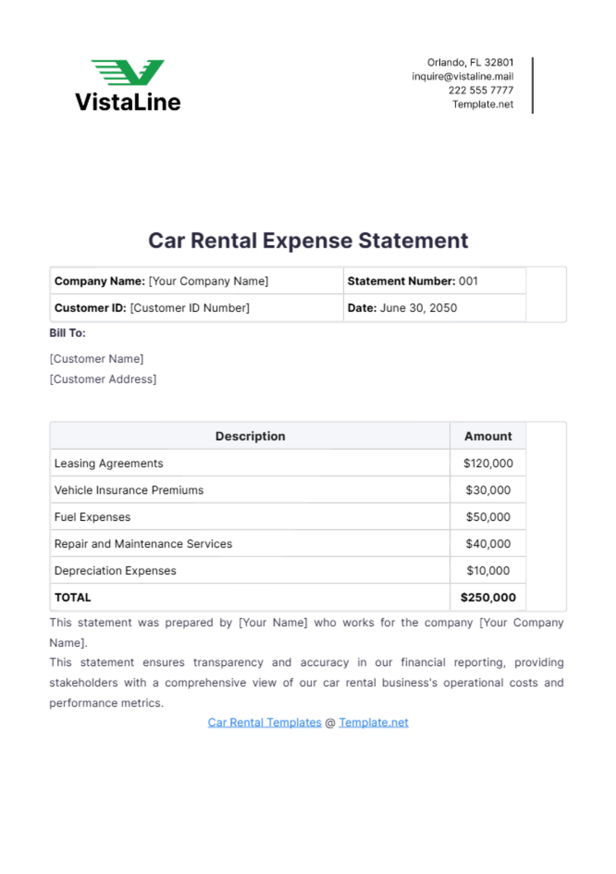 Car Rental Expense Statement Template