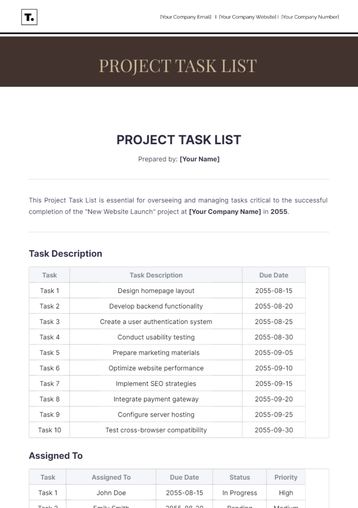 Project Task List Template - Edit Online & Download