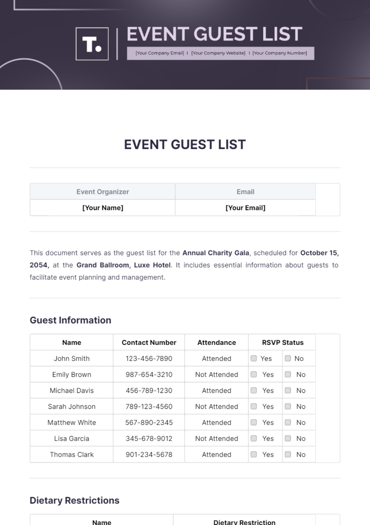 Event Guest List Template - Edit Online & Download