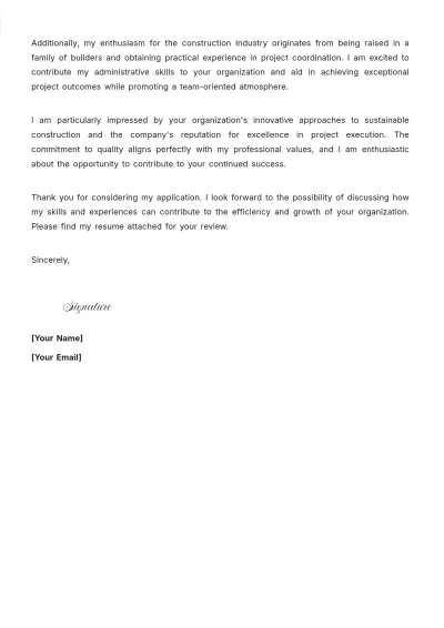 Free Construction Executive Assistant Cover Letter to Edit Online