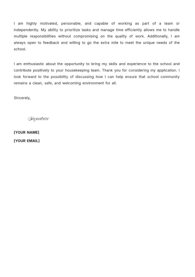 Free School Housekeeper Cover Letter to Edit Online