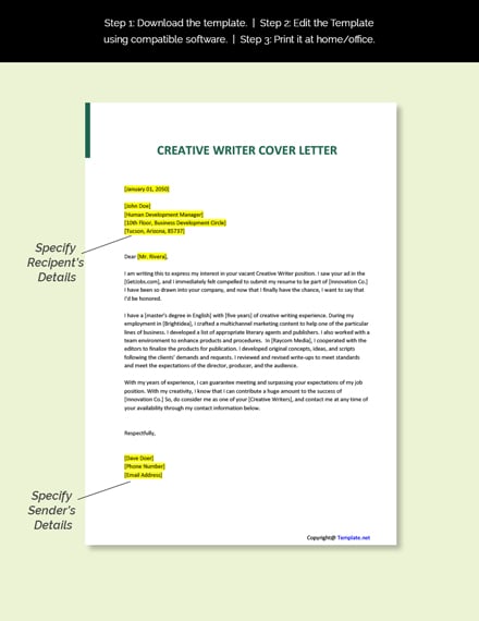 creative writer cover letter