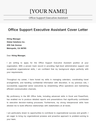 Free Office Support Executive Assistant Cover Letter to Edit Online