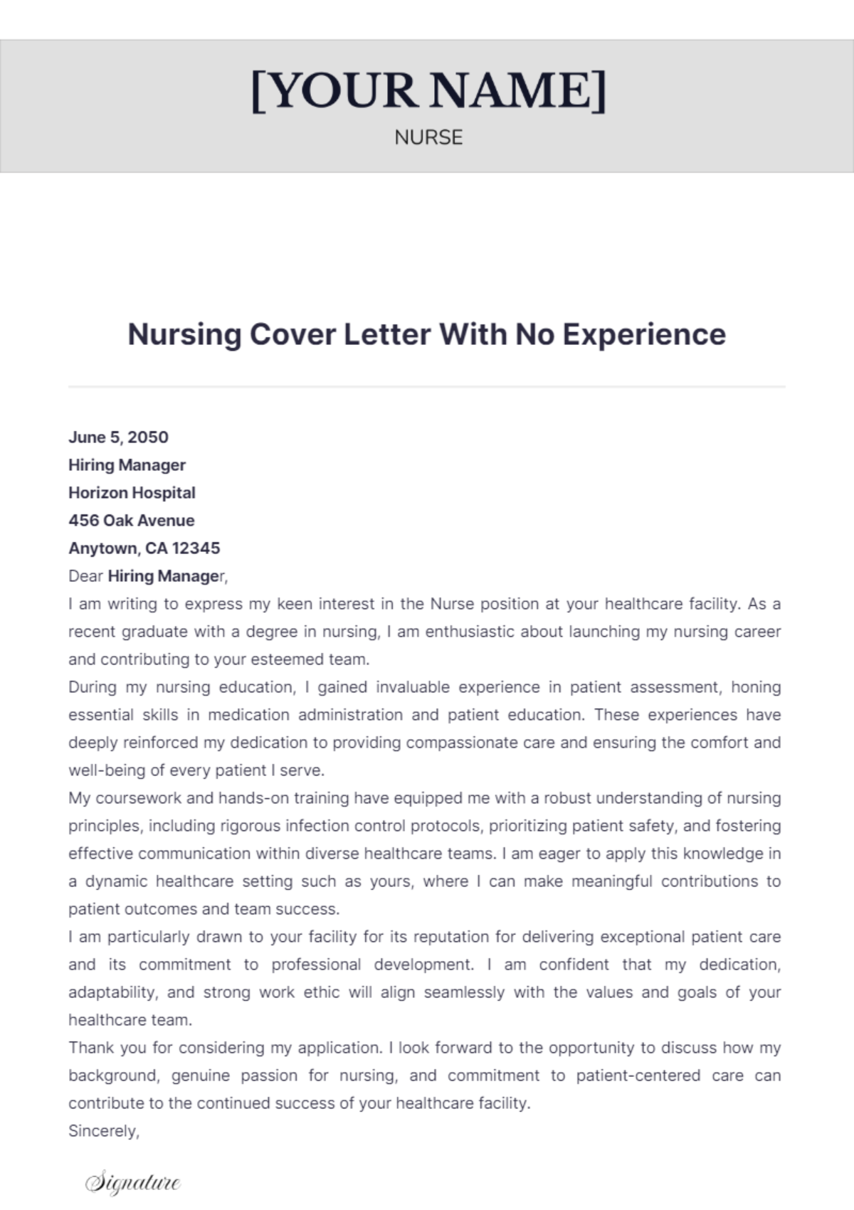 Nursing Cover Letter With No Experience - Edit Online & Download