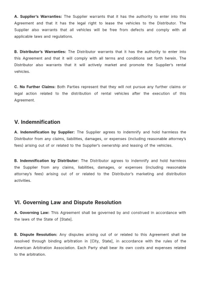 Free Car Rental Distribution Agreement Template to Edit Online