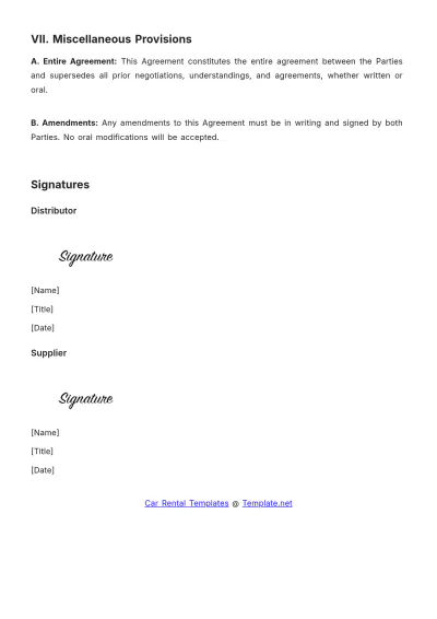 Free Car Rental Distribution Agreement Template to Edit Online