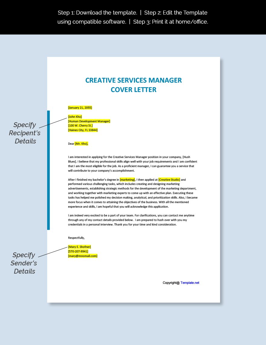 Creative Services Manager Cover Letter Template