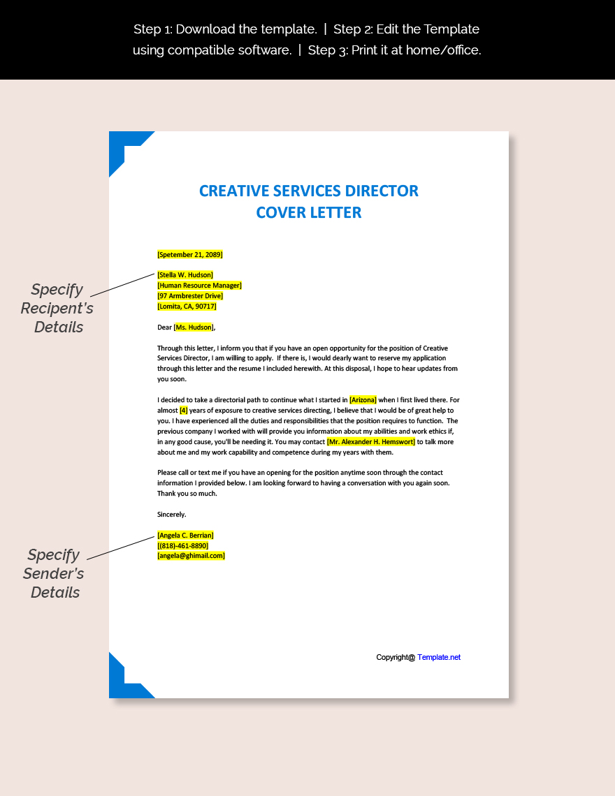 Creative Services Director Cover Letter Template