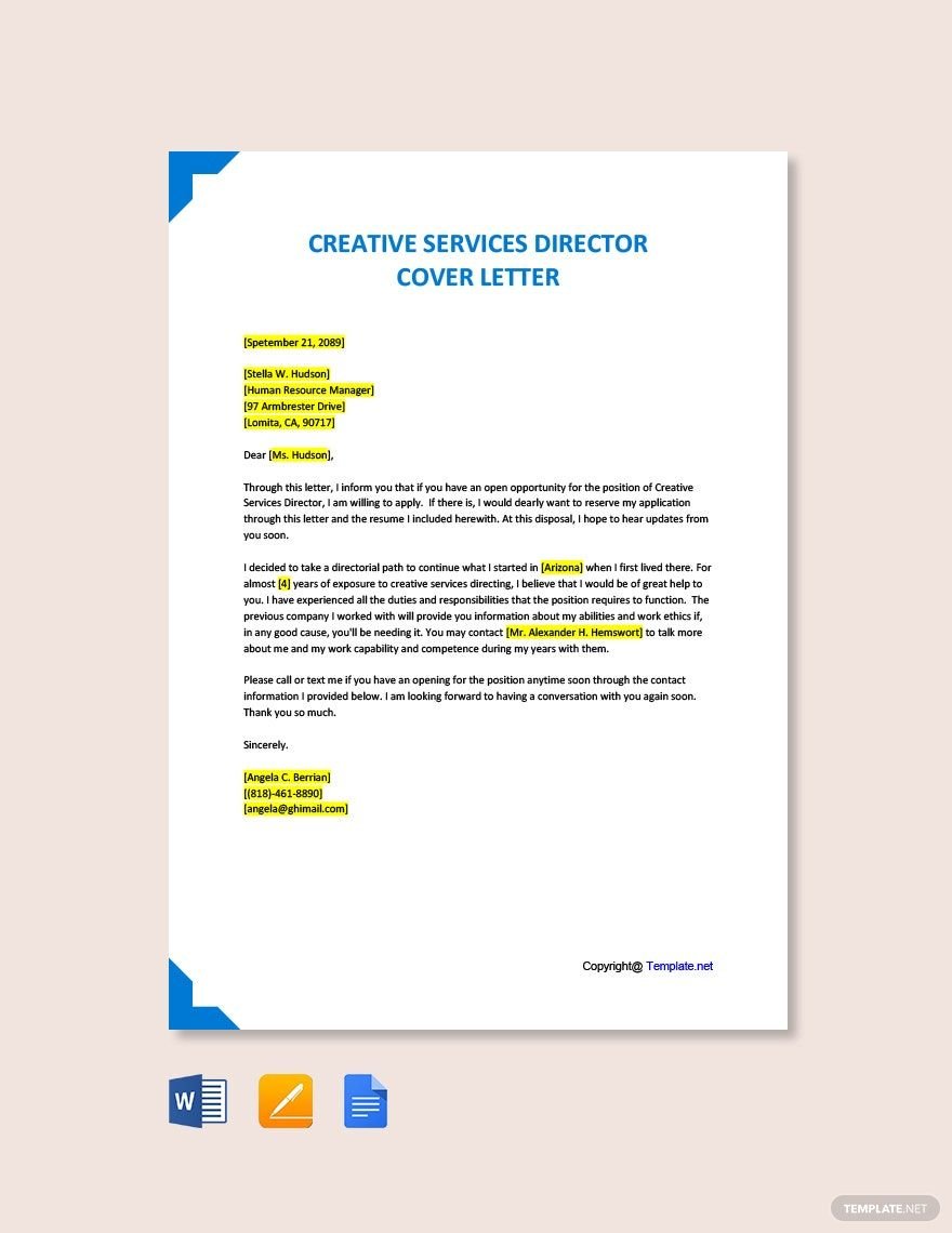Free Creative Services Director Cover Letter Template