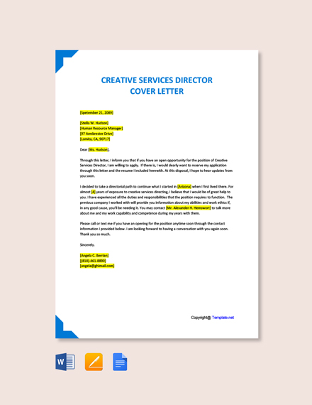 10+ Creative Director Cover Letter Templates - Free Downloads