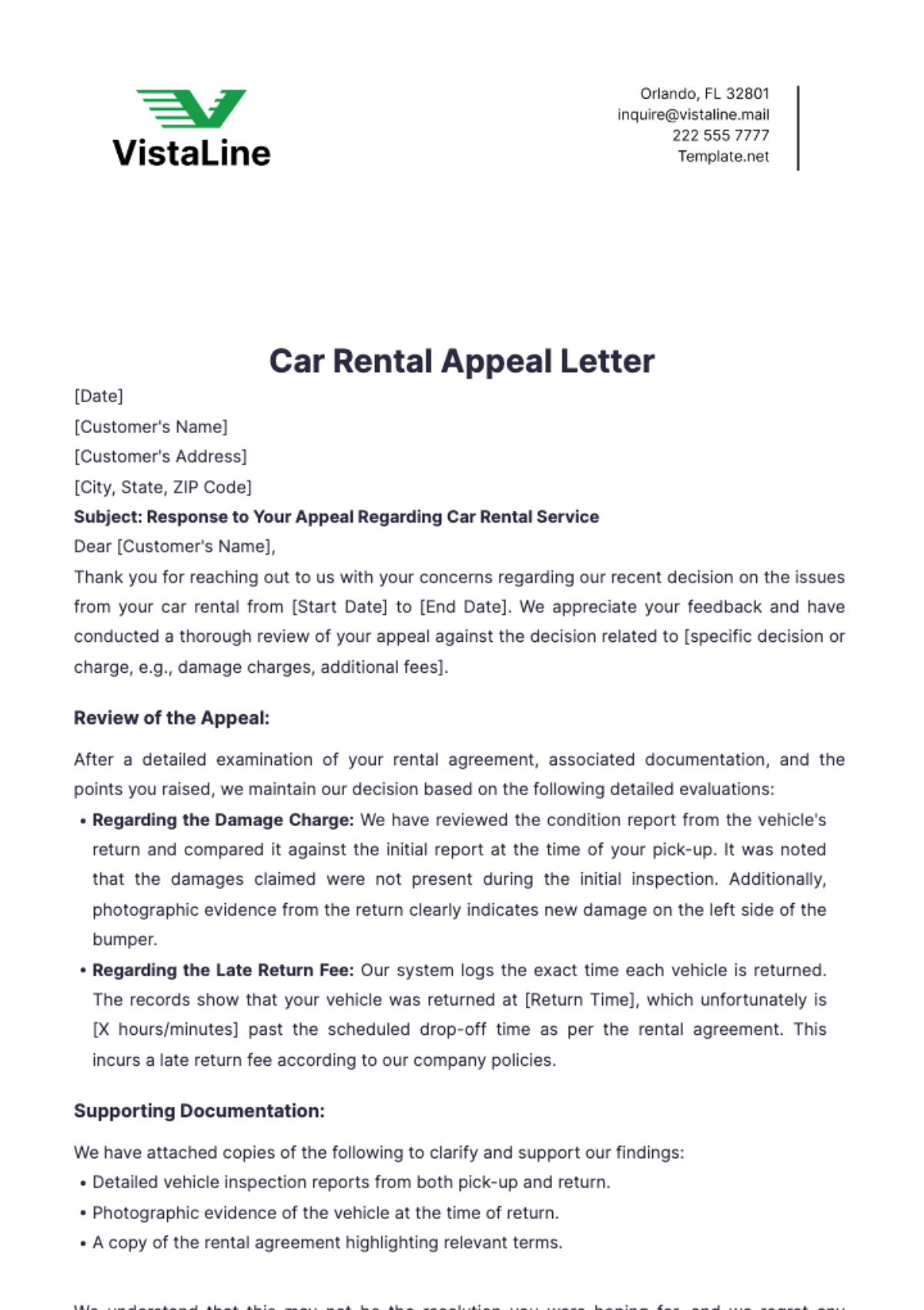 Car Rental Appeal Letter Template