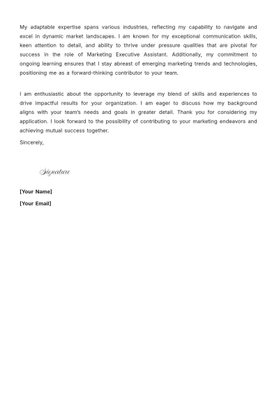 Free Marketing Executive Assistant Cover Letter to Edit Online