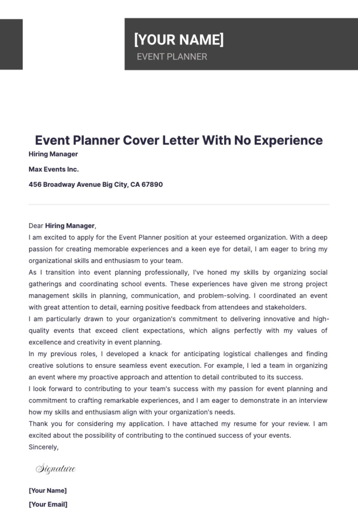 Event Planner Cover Letter With No Experience - Edit Online & Download