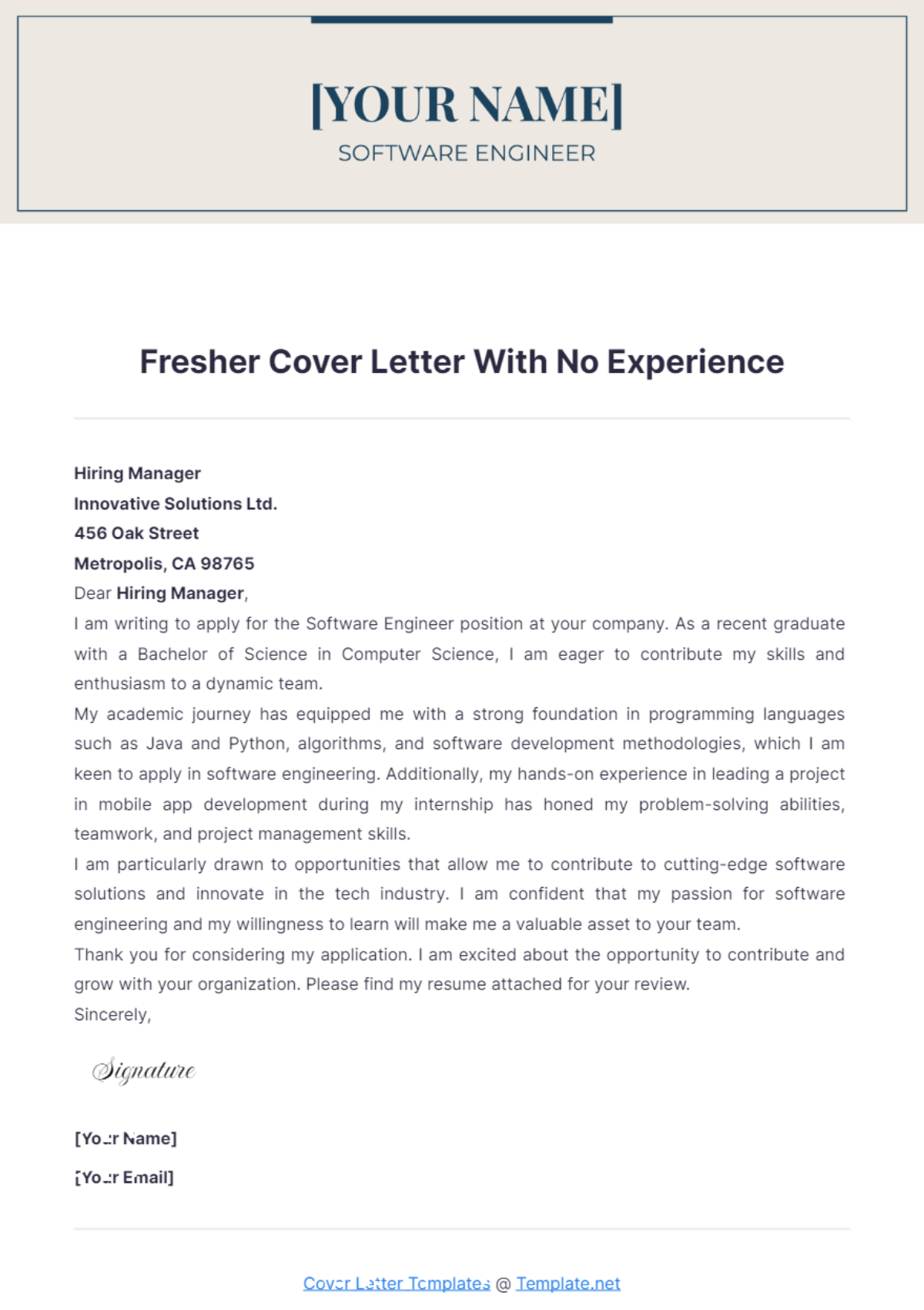 Fresher Cover Letter With No Experience - Edit Online & Download