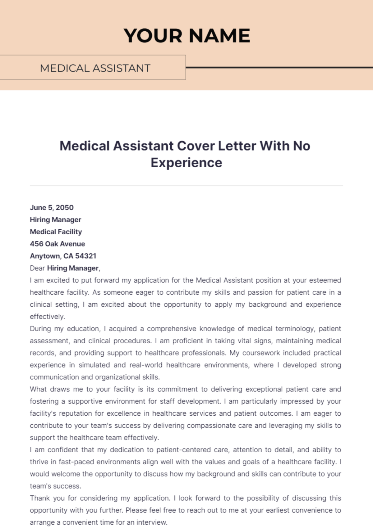 Medical Assistant Cover Letter With No Experience - Edit Online & Download