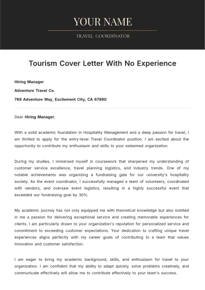 Free Tourism Cover Letter With No Experience to Edit Online