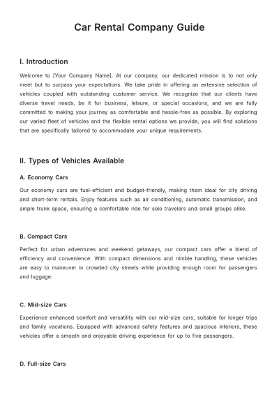 Free Car Rental Company Guide Template to Edit Online